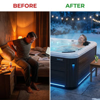 Hot Tub Built for Dual Occupancy, Advanced Hydrotherapy Jets, LED Lighting, Composite Wood Exterior — Before & After