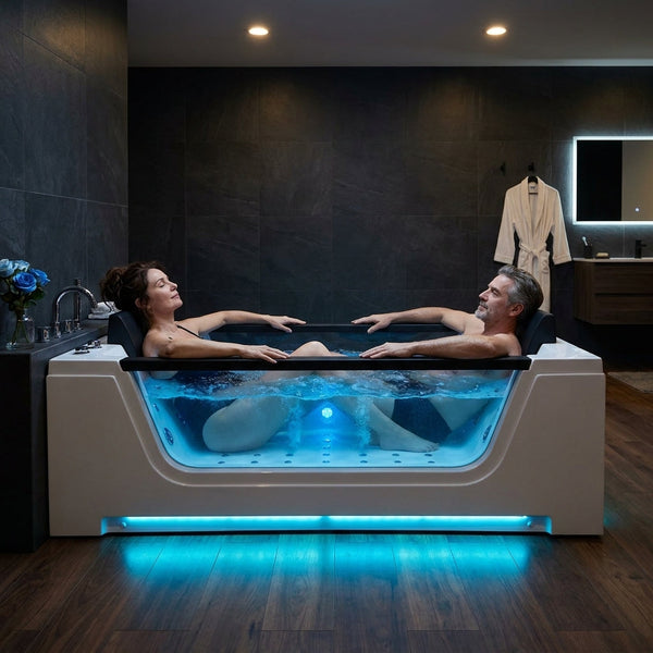 Whirlpool Tub Built for Couples, Precision Jets, LED Lighting, Dual Headrests, 180cm Acrylic